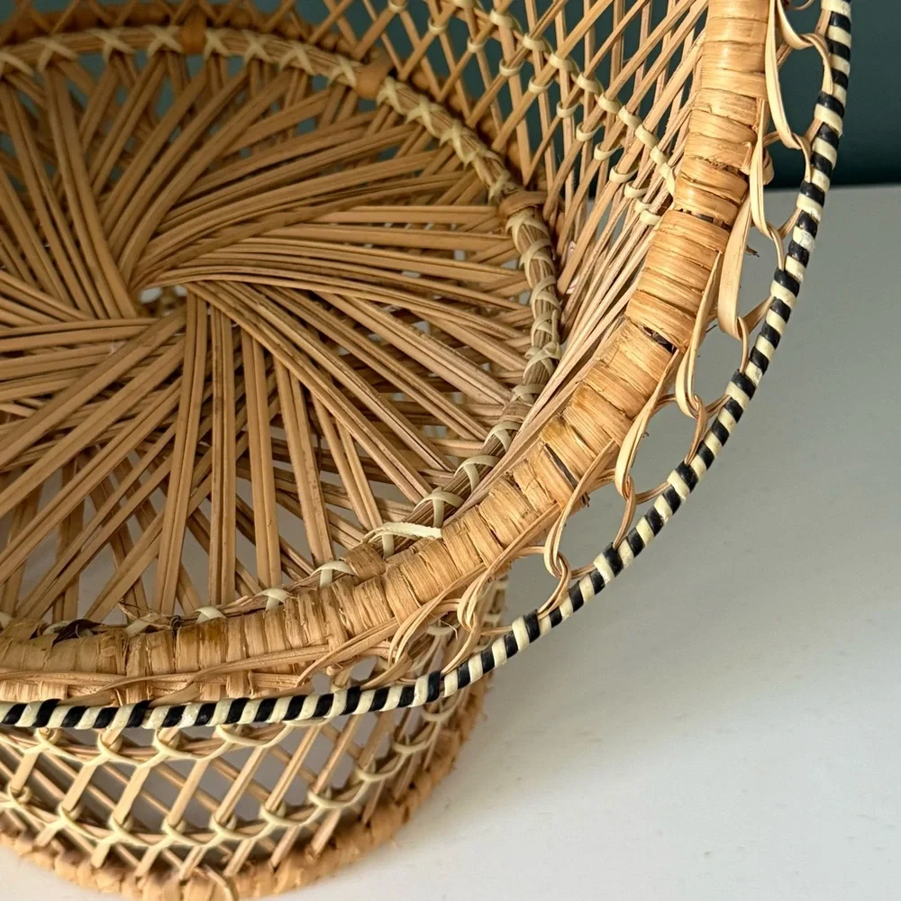 Vintage Wicker Woven Peacock Chair Rattan Woven Doll Chair Plant Stand